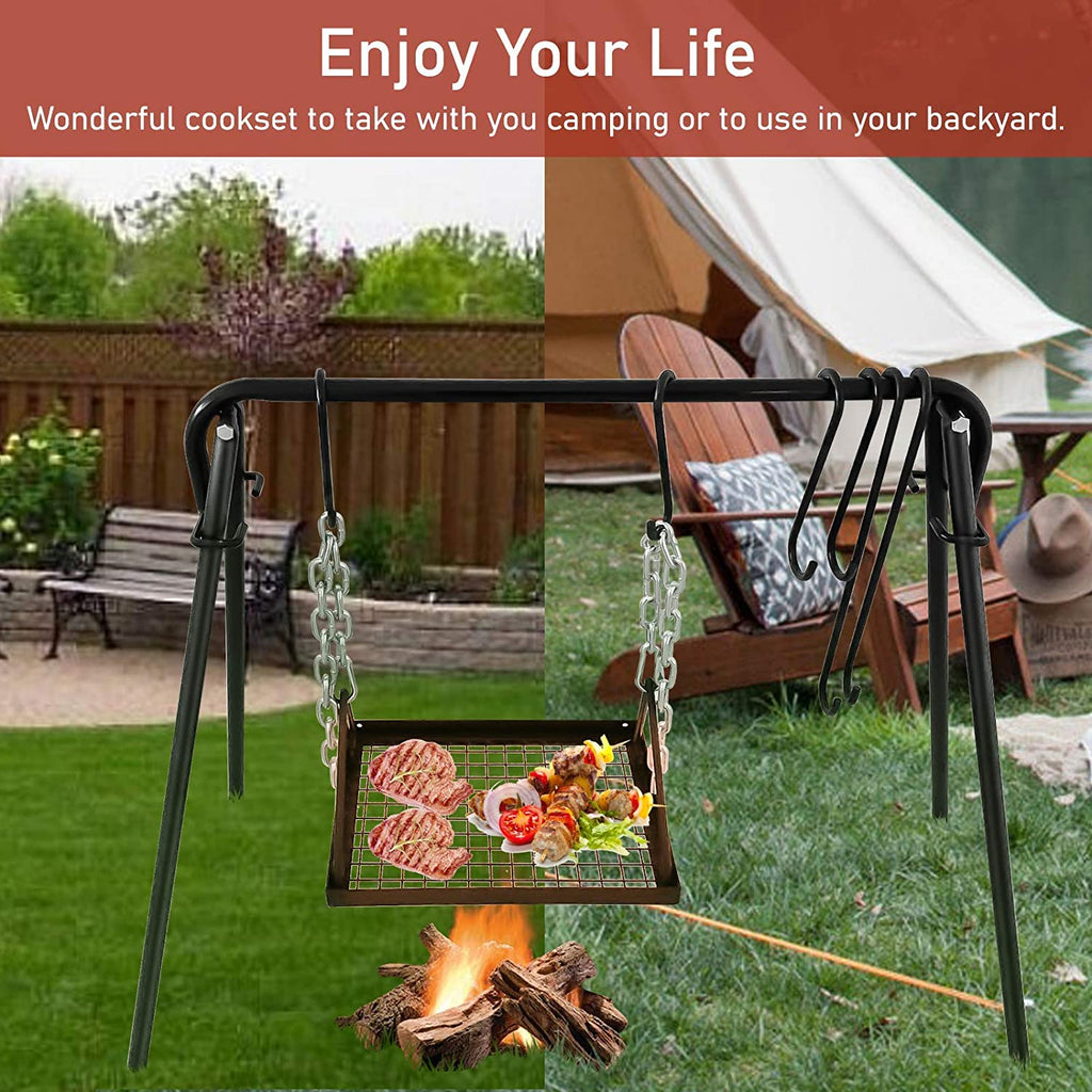 Swing Grill Campfire Cooking Stand Outdoor Picnic Cookware Bonfire